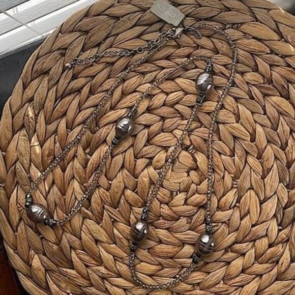 Chico’s Crystal Marcasite & Glass Beads Necklace Pewter Finish 39in Mob Wife - Picture 1 of 9